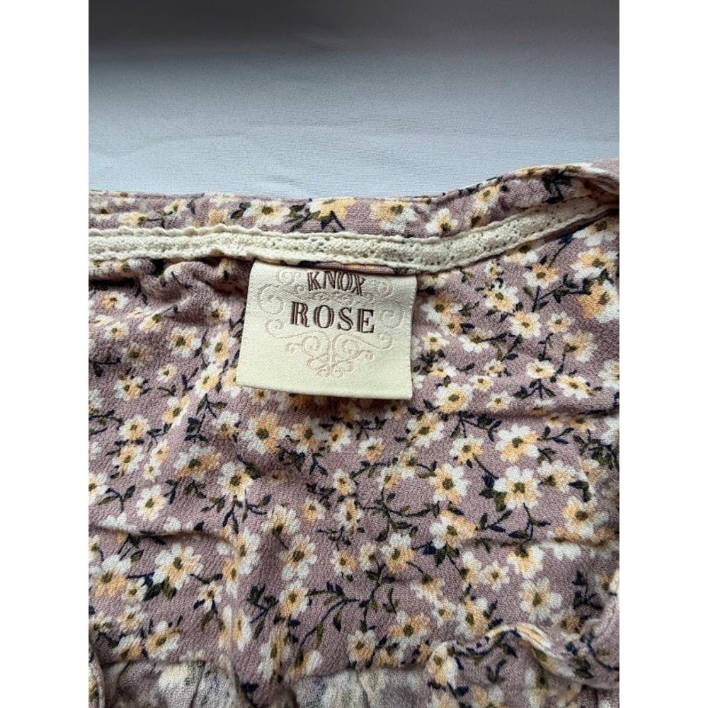 Knox Rose Purple Floral Smocked Button Front Blouse Boho Rayon Top Womens L - Picture 4 of 11